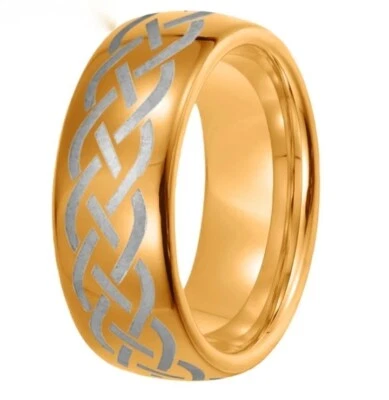 8MM Men Women Tungsten Carbide Ring Dome Polish Laser Carved Celtic Knot Ring - Image 1 of 4