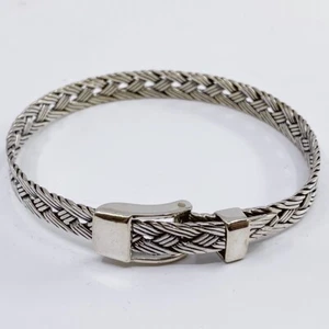 925 Sterling Silver Adjustable Buckle Braided Woven Bangle Bracelet (LO1006689) - Picture 1 of 8