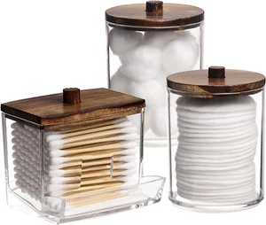 Qtips Holder Bathroom Container, 10/7 OZ Cotton Ball/Swabs Dispenser, Apothecary - Picture 1 of 12