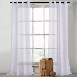 a pair/piece of cotton muslin look easy care sheer curtain with ring top  - Picture 1 of 39