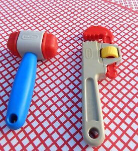 VINTAGE LITTLE TIKES TOOLS - MONKEY PIPE WRENCH AND HAMMER - JUST LIKE DAD
