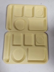 Vintage Lunch Trays Cafeteria Divided Plates Yellow Plastic SiLite 614 Set Of 2 - Picture 1 of 3