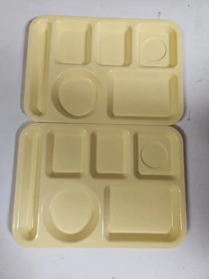 Vintage Lunch Trays Cafeteria Divided Plates Yellow Plastic SiLite 614 Set Of 2 - Image 1 of 3