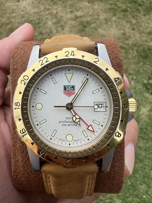 Tag Heuer 155.706  Mens 1500 Watch GMT gold white face 1990s y2k - Image 1 of 3