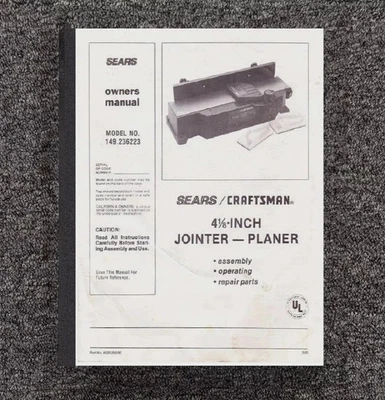 4 ⅛" JOINTER-PLANER OWNERS OPERATOR INST. MANUAL FITS SEARS CRAFTSMAN 149.236223 - Image 1 of 4