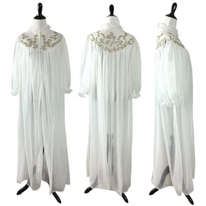 Vintage 50s White Chiffon Sheer Maxi Peignor Rogers Run Proof Coquette Ruffles S - Picture 1 of 16