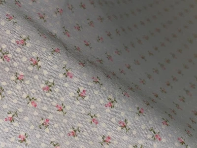 16" X 44" Vintage Tiny Pink Rosebuds White Dotted Swiss Fabric Semi-Sheer - Image 1 of 4