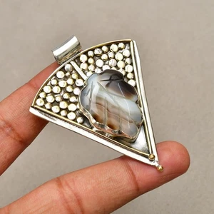 Gebänderter Achat Edelstein 925 Sterlingsilber Handarbeit Schmuck Anhänger 2,28" - Bild 1 von 8
