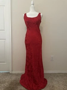 Maxi Vestido De Colección Zum Zum Rojo Brocado Satinado Talla 8 Glamour Boda Formal Años 90 Y2K - Imagen 1 de 12