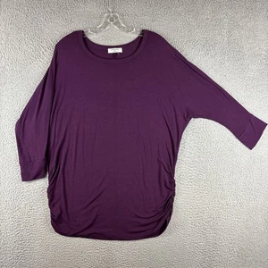 Zenana 3/4 Sleeve Ruched Side Top Women’s Plus Size 1X Loose Modern Chic Purple - Picture 1 of 13