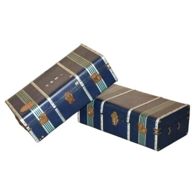 PAR DE IMPRESIONANTES MALETAS DE VAPOR ART DECO ANTIGUOS DE CIRCA 1920 Foto 1 de 4