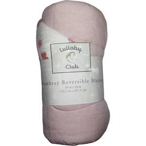 Lullaby Club Chambray Reversible Baby Girl Blanket Pink Flower 2000 Target Htf - Picture 1 of 4