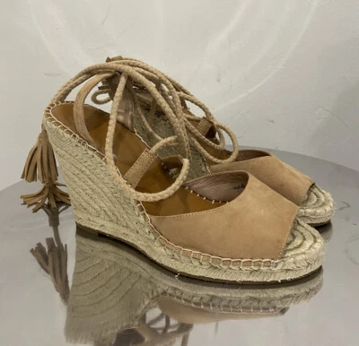 Joie Phyllis Suede Espadrille Sandal Platform Lace Up Ankle Tie Tassel Buff 39 9 - Image 1 of 4