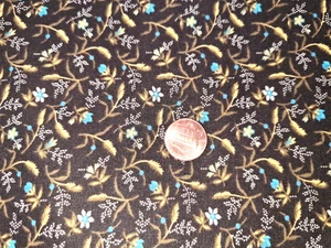 Vintage Cotton Quilting Fabric Mary's Chocolates Koval Black Blue floral 5320 2y - Picture 1 of 4