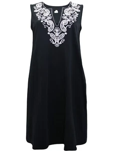 NEW for LANDS' END L 16/18 Black soft cotton paisley embroidery pocket sun dress - Picture 1 of 6