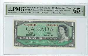1954 $1 Bank of Canada BC-37bA - PMG Gem UNC 65 EPQ - * D/O Replacement - Picture 1 of 2