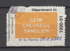 France Revenue Stamp Fiscal Fiscaux Permis Chasse Hunting License 1991 Sanglier - Picture 1 of 1