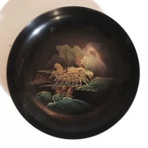 Vintage Japanese Lacquer Bowl Small with Interior Landscape Mountains 5.5" Wide - Picture 1 of 3