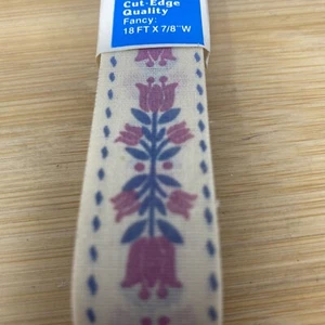 Vtg Pink Blue Flowers Floral Offray Craft Ribbon 94800 NOS 18ft - Picture 1 of 6