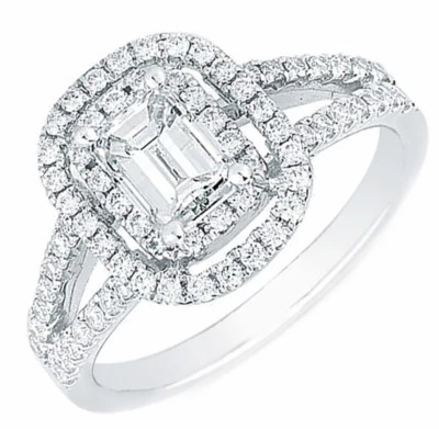 GIA Certified 2.00 ct Engagement Ring Emerald Cut Double Halo & Split Shank 18k - Изображение 1 из 3