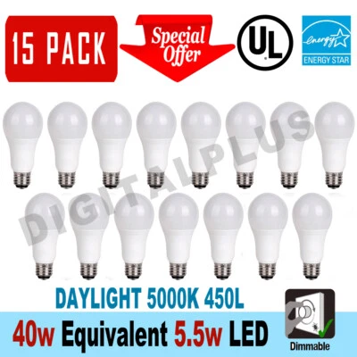15 Pack 40w Replacement 5.5w LED Bulbs Daylight 5000k E26 Base (High Quality!) - Image 1 of 2