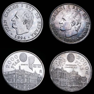 Juan Carlos I, 2000 pesetas 1994 / 1995. Lote de 2 monedas - Picture 1 of 6