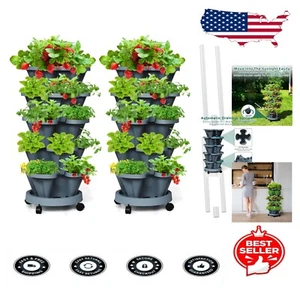 Durable 2-Pack Stacking Planters with Wheels for Easy Indoor & Outdoor Gardening - Picture 1 of 10