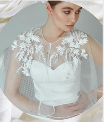 Soft Tulle Wedding Cape Shoulder Appliques Bridal Bolero Jacket Lace Women  Wrap Foto 1 de 4