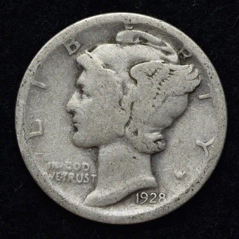 1928-D Mercury Silver Dime GOOD / VG FREE SHIPPING Cover