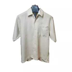Linea Uomo Button Up Shirt Men's M Tan Oatmeal Beige Linen Shirt - Picture 1 of 3