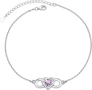 Womens Infinity Anklet 925 Silver Rolo Chain Anklet Alexandrite Heart Birthstone - Picture 1 of 6