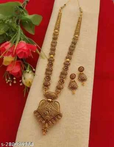 Indischer Bollywood Stil vergoldet Halsreif Halskette Ohrringe Bügel Schmuck Set - Bild 1 von 6