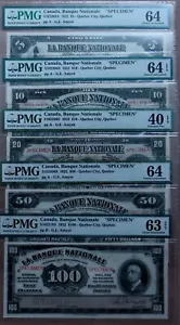 Canada Banque Nationale 1922 $5 - $100 Specimen Set of 5 notes PMG 40-64 - Picture 1 of 8