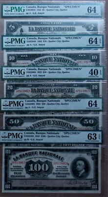 Canada Banque Nationale 1922  $5 - $100 Specimen Set of 5 notes PMG 40-64 - Image 1 of 4