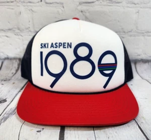 VTG SKI ASPEN 1989 Ski Town All Stars Adjustable FOAM Snapback Trucker Cap Hat - Picture 1 of 7