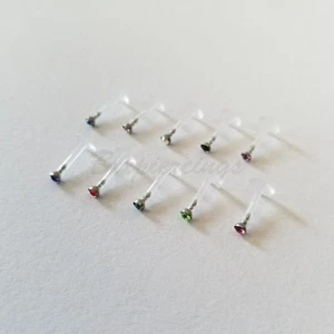 10pc 5/16" Bio-Flex 2.2mm Gem CZ Stone Push-In Labret Monroe Lip Ring Flexible - Picture 1 of 2