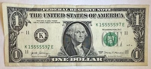 Fancy Serial Number One Dollar Bill Five Of The Kind 15555597 Good Condition - Picture 1 of 1