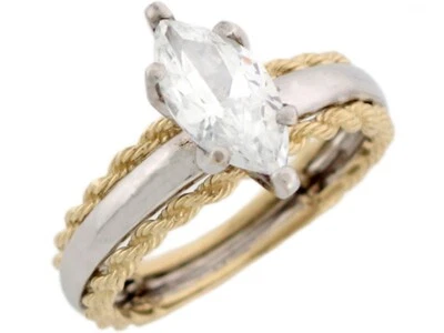 10k or 14k Two Tone Gold Brilliant White CZ Marquise Solitaire Engagement Ring - Image 1 of 4