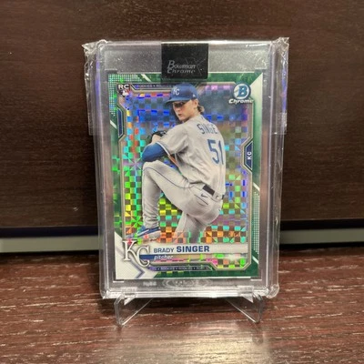 Brady Singer 2021 Bowman Chrome X Rookie Green SSP #19/31 Royals #43 RC - Image 1 of 2