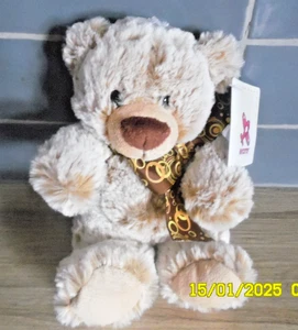 PA1/ NICOTOY  DOUDOU PELUCHE OURS CREME CHINE NOEUD  NEZ MARRON 22CM  100% NEUF - Picture 1 of 4