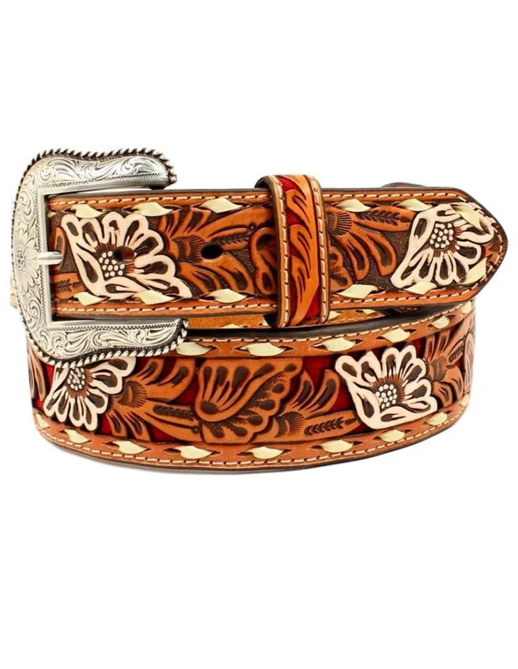 Cinturón Nocona Western Hombre Pintado Floral Pierced Cuero N2413004 Foto 1 de 1