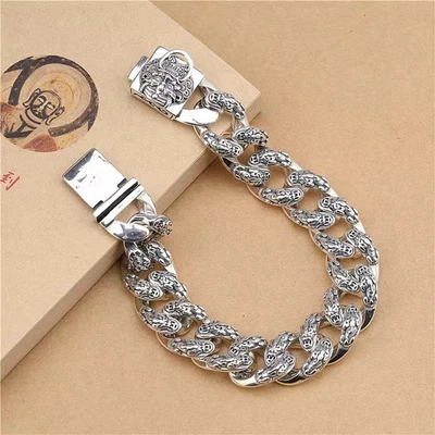 Pure S925 Sterling Silver Chain Men Women Dragon Pixiu Link Bracelet 7.1-9.1inch - Image 1 of 4