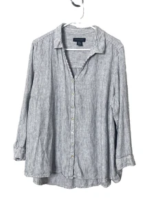 Tahari Striped Blouse 2X Linen Viscose Black White Stripe V-Neck Button Front - Picture 1 of 12