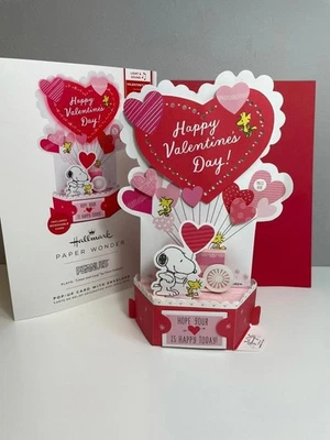 Peanuts Valentines Pop-Up Card Snoopy Love Balloon Music New - Image 1 of 4