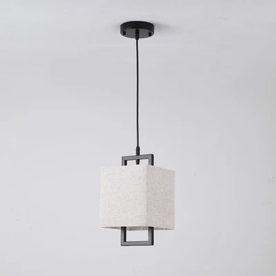 Lámpara colgante de tela JackLove, lámpara de techo de granja, lino beige S... Foto 1 de 4