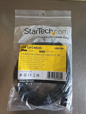 StarTech USBEXTAA10BK 10 ft (120") Black USB 2.0 Extension Cable A to A - M/F - Image 1 of 2