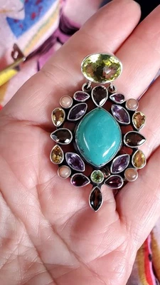 NICKY BUTLER MULTI GEMSTONE PENDANT W/ LG CUSHION CUT CITRINE STERLING PENDANT - Image 1 of 4