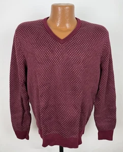 Suéter Lands End Para Hombre Grande Borgoña Cuello en V Supima Algodón Tejido Geométrico Preppy - Imagen 1 de 12