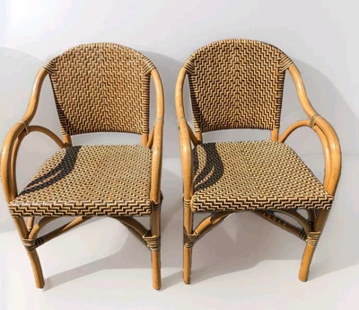 Rattan And Bamboo Vintage Woven Chairs, No Plastic! 2 Available  - Image 1 of 4