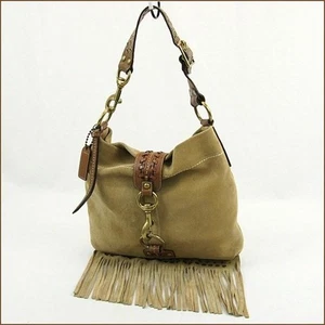 COACH Fringe Medium Shoulder Bag Women's Brown Suede Leather Authentic Pre-owned - Picture 1 of 12